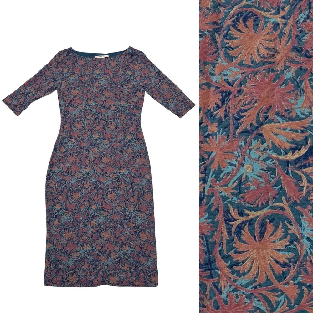Peruvian Connection Dress Pima Cotton Blend 3/4 Sleeves Multicolor Pattern Small
